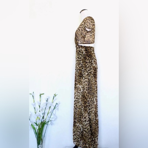 Reformation Leopard Print Chiffon Maxi Dress Cut Out Detail SZ XS - Picture 4 of 6